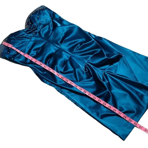 Jump Apparel by Wendye Chaitin Teal Satin Rhinestone Strapless Dress - 11/12 - Picture 15 of 16
